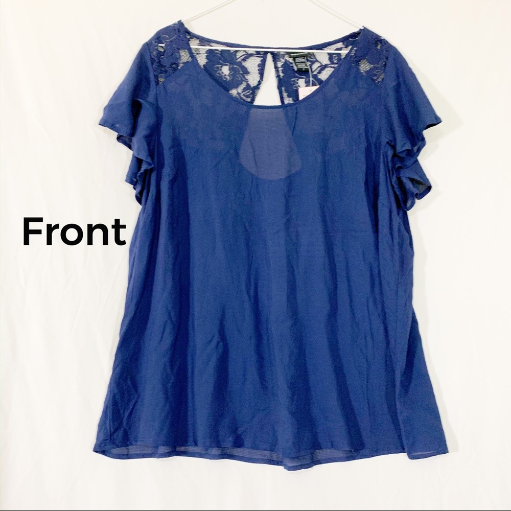 Torrid- Navy blue flutter sleeve lace detail NEW!